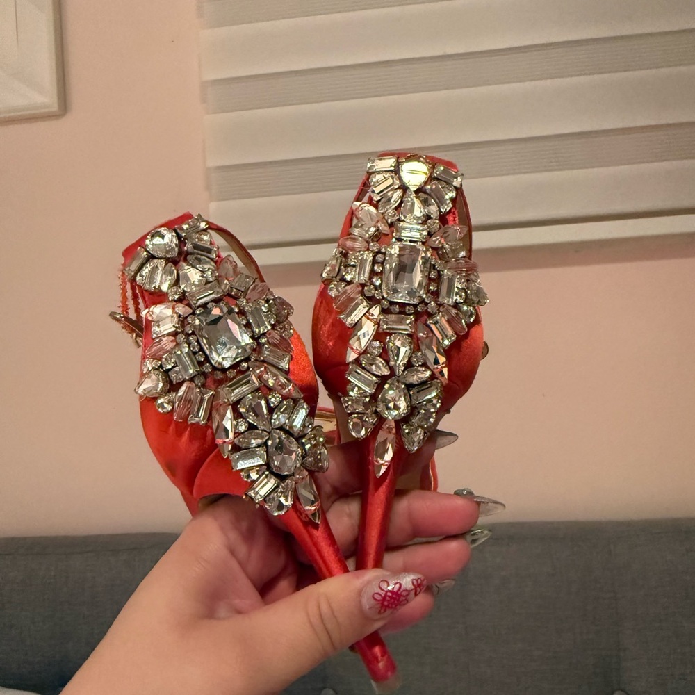 Red Satin Heels